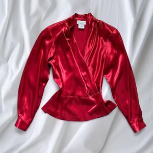 Evan Picone Red Wrap Blouse